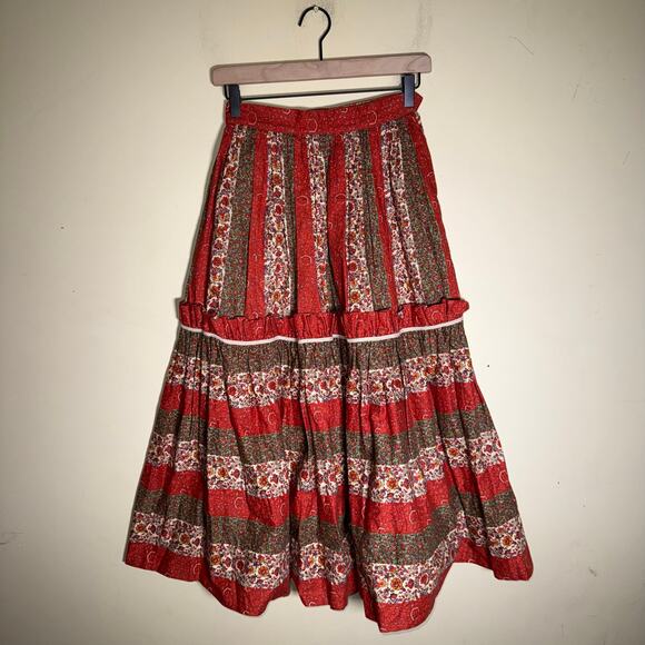 VINTAGE YVES SAINT LAURENT rive gauche cottagecore patchwork peasant skirt 38 - Picture 4 of 5